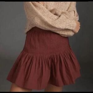 Anthropologie Maroon Eula Pintucked Pocket Mini Skirt Choco Size XS